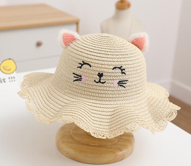 Kitten Print Straw Woven Hat