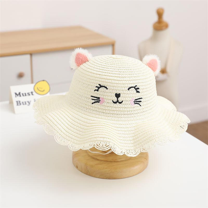 Kitten Print Straw Woven Hat