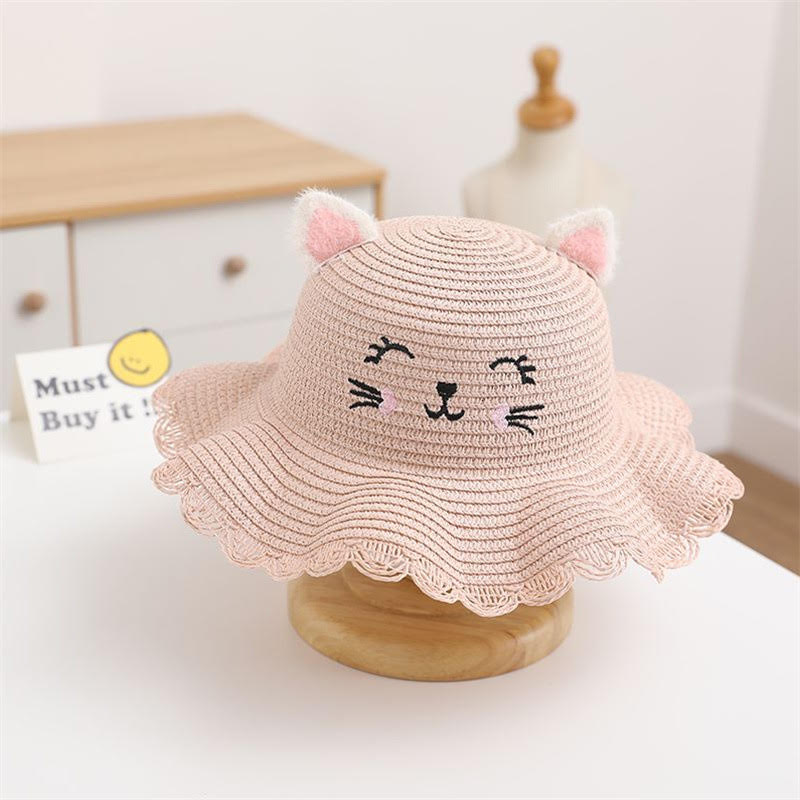 Kitten Print Straw Woven Hat